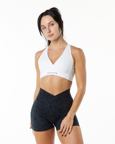 White Alphalete Single Brushed Bra | 89632-OVWD