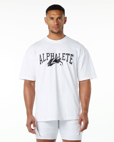 White / Black Alphalete Heavyweight Oversized Tee | 56138-NTFD