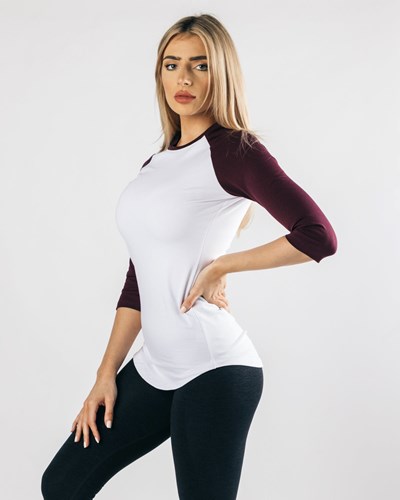 White Black Cherry Alphalete Fitted Performance 3/4 Sleeve | 56897-AIHT