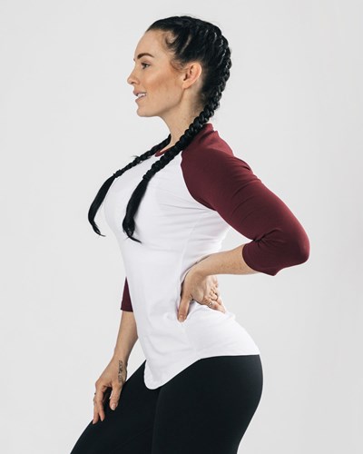 White Burgundy Alphalete Fitted Performance 3/4 Sleeve | 85201-LGXS