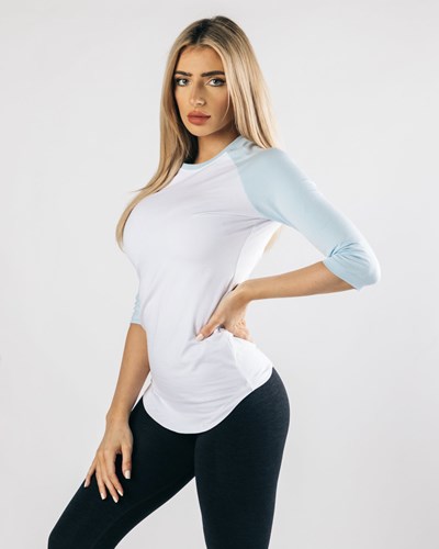 White Halogen Blue Alphalete Fitted Performance 3/4 Sleeve | 26709-FHES