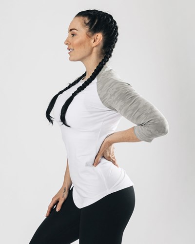White Silver Camo Alphalete Fitted Performance 3/4 Sleeve | 17985-KIDA