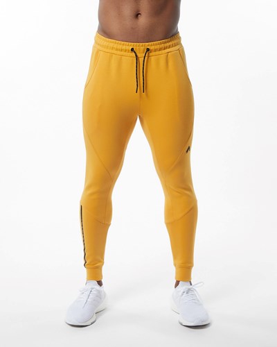 Yellow Alphalete Interlock Knit Cuffed Jogger | 15892-BVXY